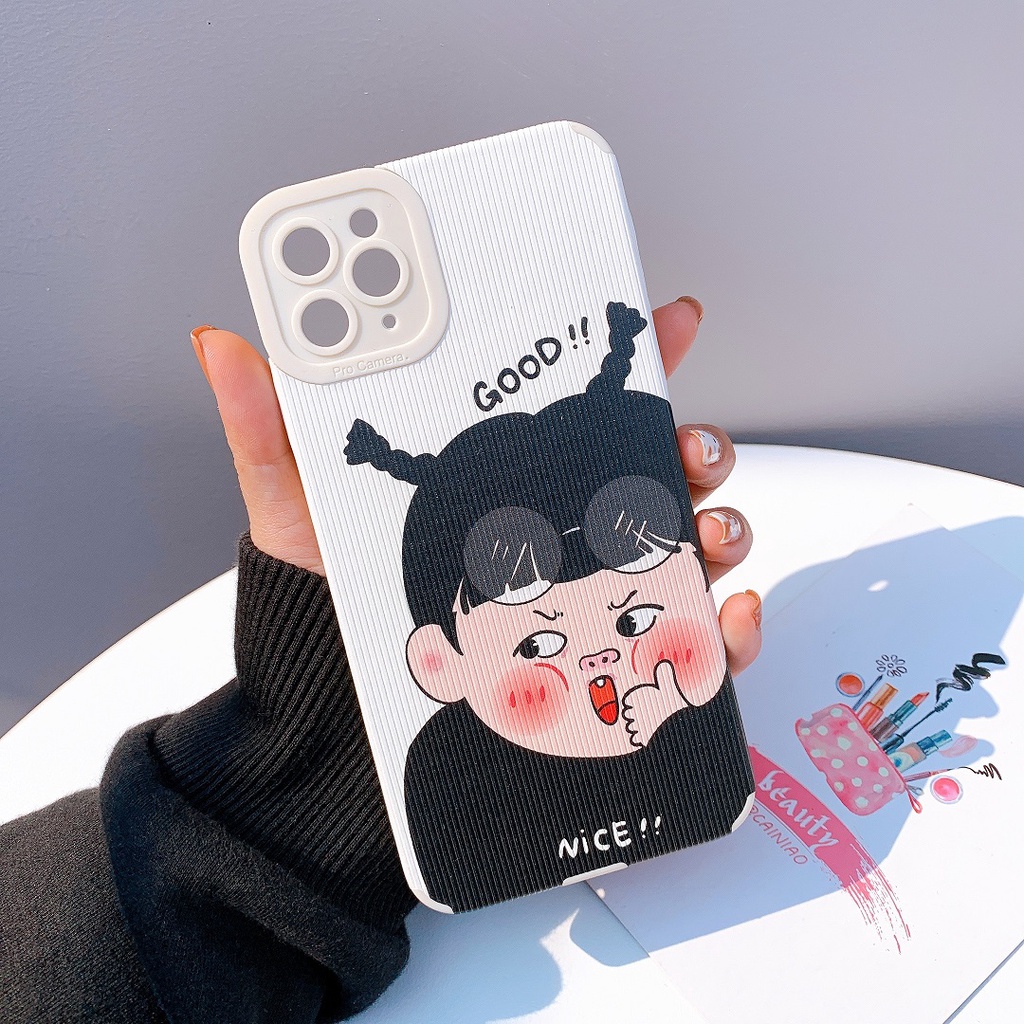 Ốp Lưng Da Sọc Nổi Bảo Vệ Camera Couple Cutee - DM027