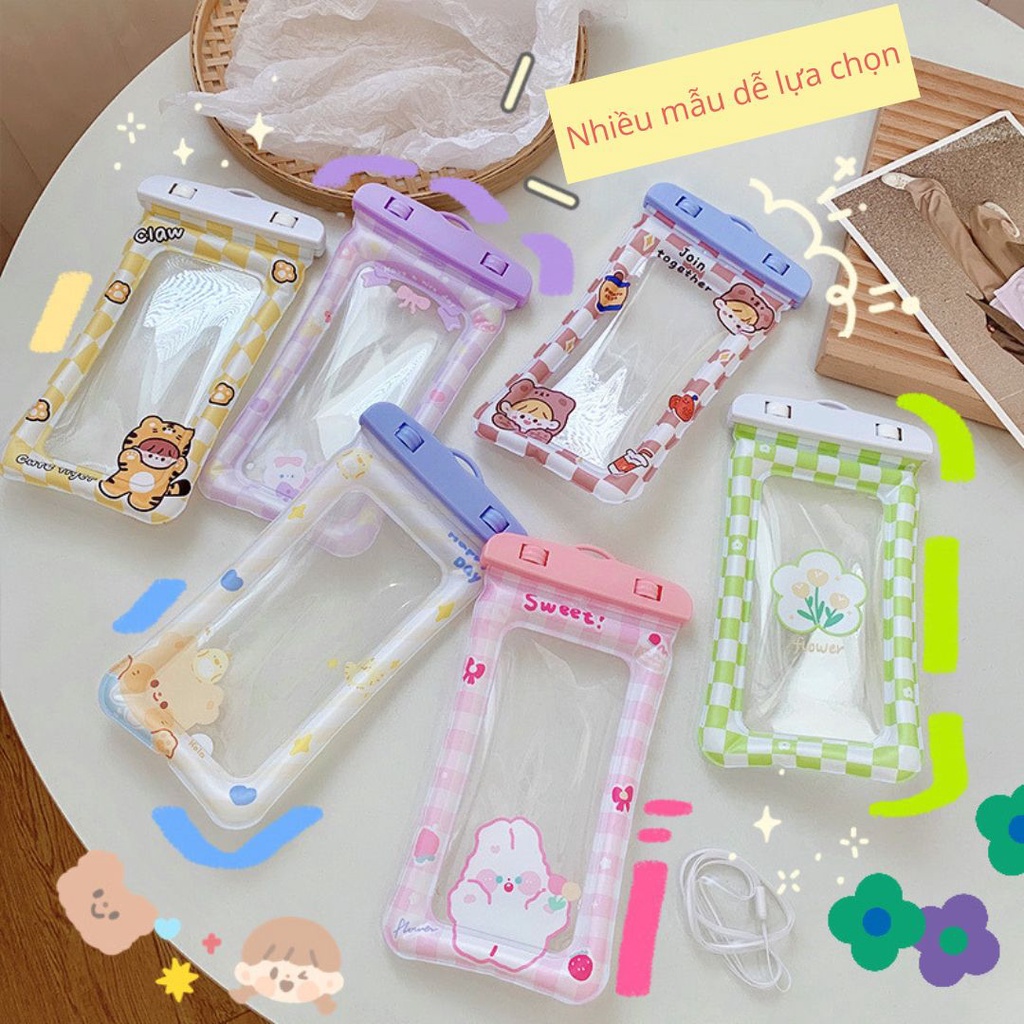 Túi bọc điện thoại chống nước viền phao nổi trên nước dùng khi đi mưa đi bơi du lịch tiện lợi họa tiết đáng yêu