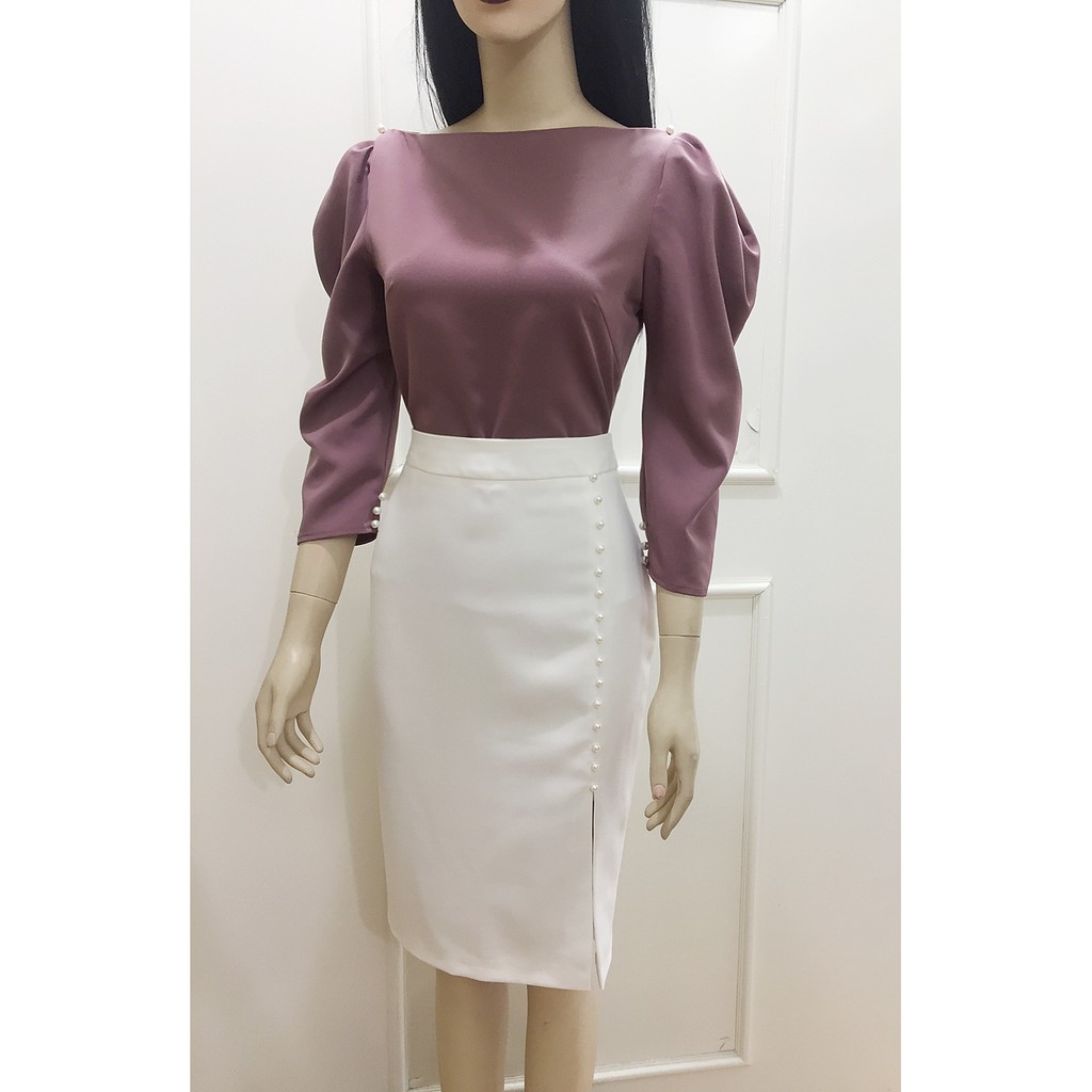 Chân Váy Bút Chì Trắng 💖𝑭𝒓𝒆𝒆𝒔𝒉𝒊𝒑💖 Chân Váy Trắng xẻ trước dài che gối | BigBuy360 - bigbuy360.vn