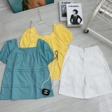 Set áo babydoll tay phồng mix quần sooc ống rộng - Hàng có sẵn - Xưởng may Lộc Vân - V19