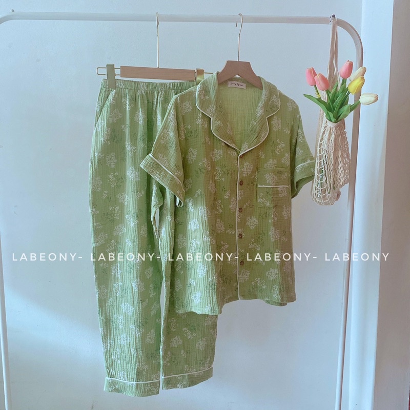 Pijama muslin đồ bộ nữ hoa cherry BỒ CÔNG ANH Labeony