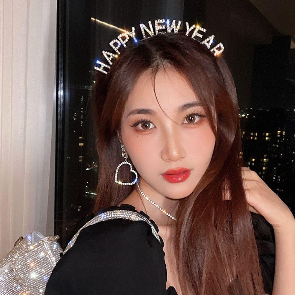 BACK2LIFE Sweet HAPPY NEW YEAR Headband Exquisite Female Jewelry|Crown Letter New Year Headdress New Year Gift New Year Dress Up Christmas Dree Up Alloy Korean Style Hair Hoop/Multicolor