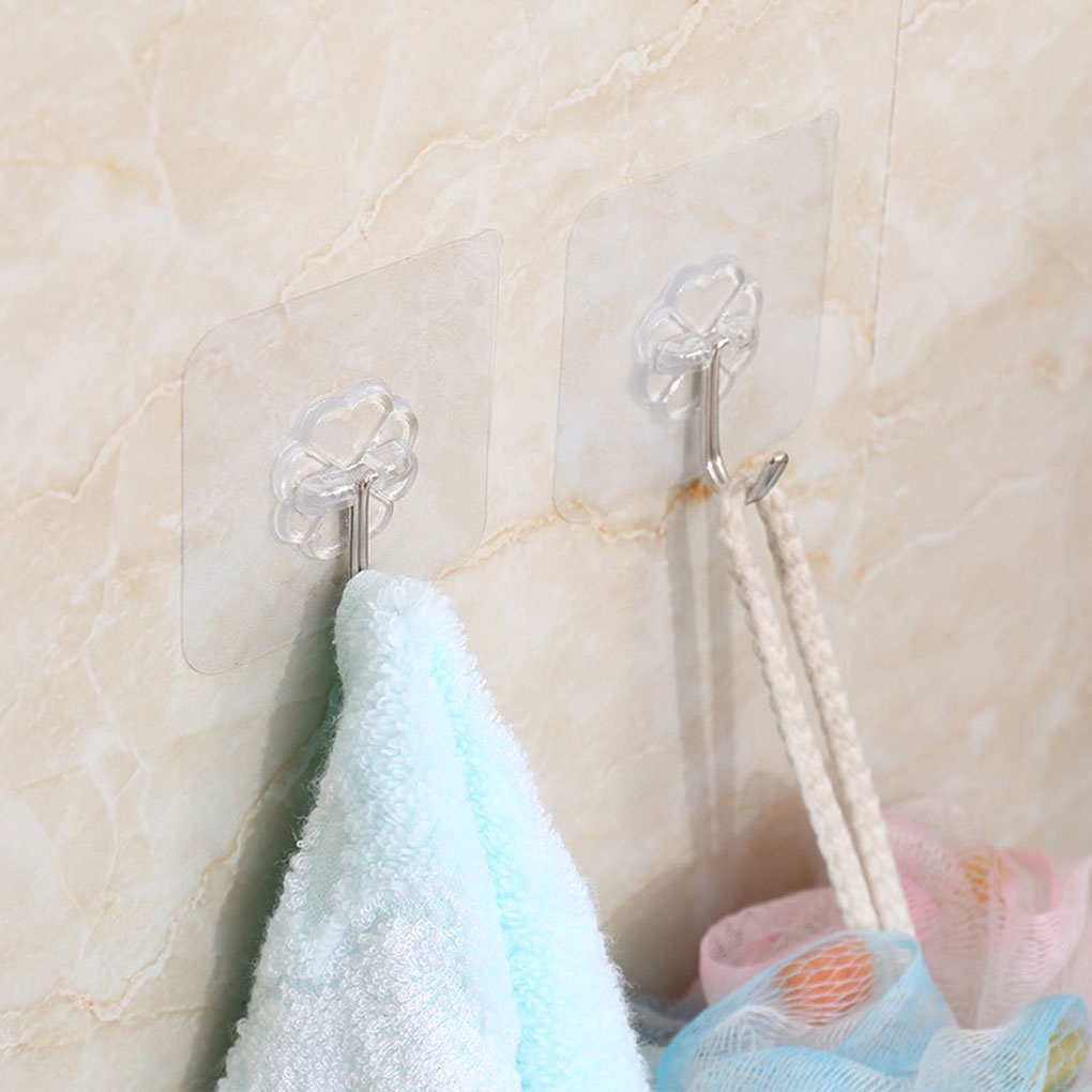 6Pcs Adhesive Hooks Kitchen Wall Hanger Transparent Removable Adhesive Hanger Reusable Wall Hooks【Huiteni】