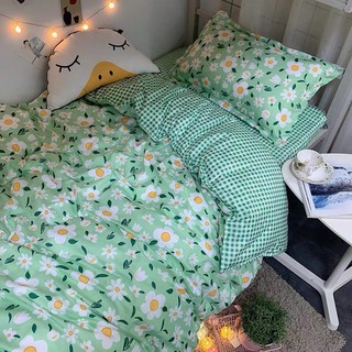 Bộ Chăn Ga Gối Cotton Poly Hoa Xanh