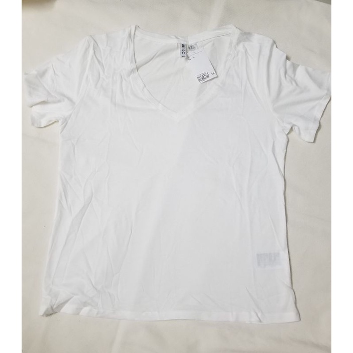 (H&M Auth) JP54 - (có bigsize) Áo thun nữ tay ngắn cổ chữ V trắng đen (Shop Hàng_Xách_Nhật)