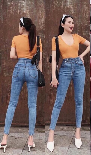 Quần Jeans Denim Xanh Lưng Siêu Cao/ SIZE ĐẠI TO - Co Giãn Mạnh