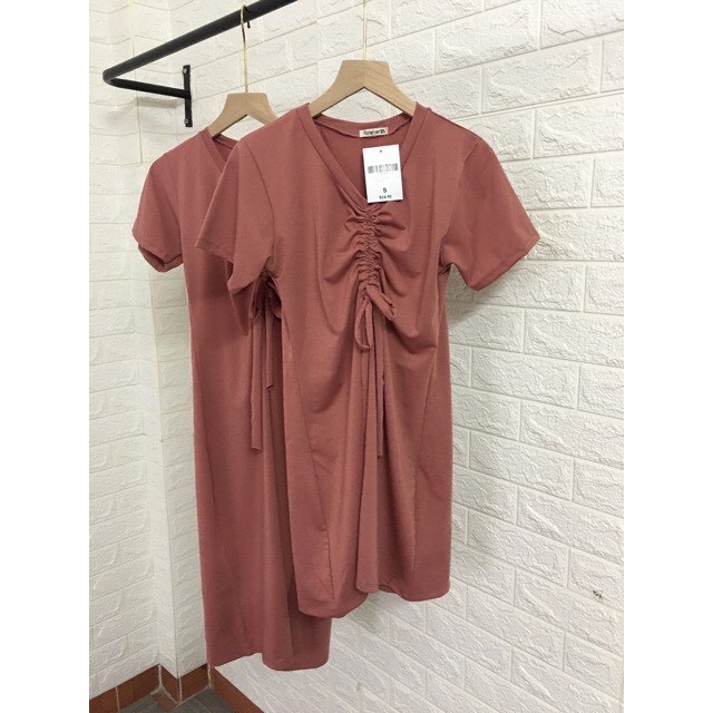 Đầm suông nữ cổ tim rút dây ngực đuôi xòe chất cotton tàu mịn mát thiết kế sang chảnh | BigBuy360 - bigbuy360.vn