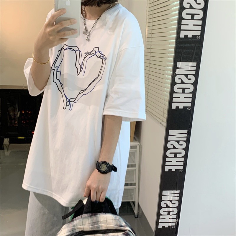 Áo thun tay lỡ nam nữ COCOO - Áo phông Unisex form rộng phong cách Ulzzang Hàn Quốc hình trái tim vẽ tay