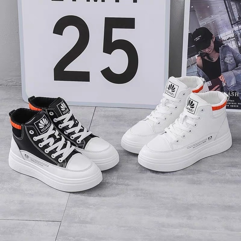 Giày thể thao nữ, giày độn đế nữ đế bằng bánh mì da mềm màu đen trắng năng động trẻ trung hot trend đẹp DVT 1017705