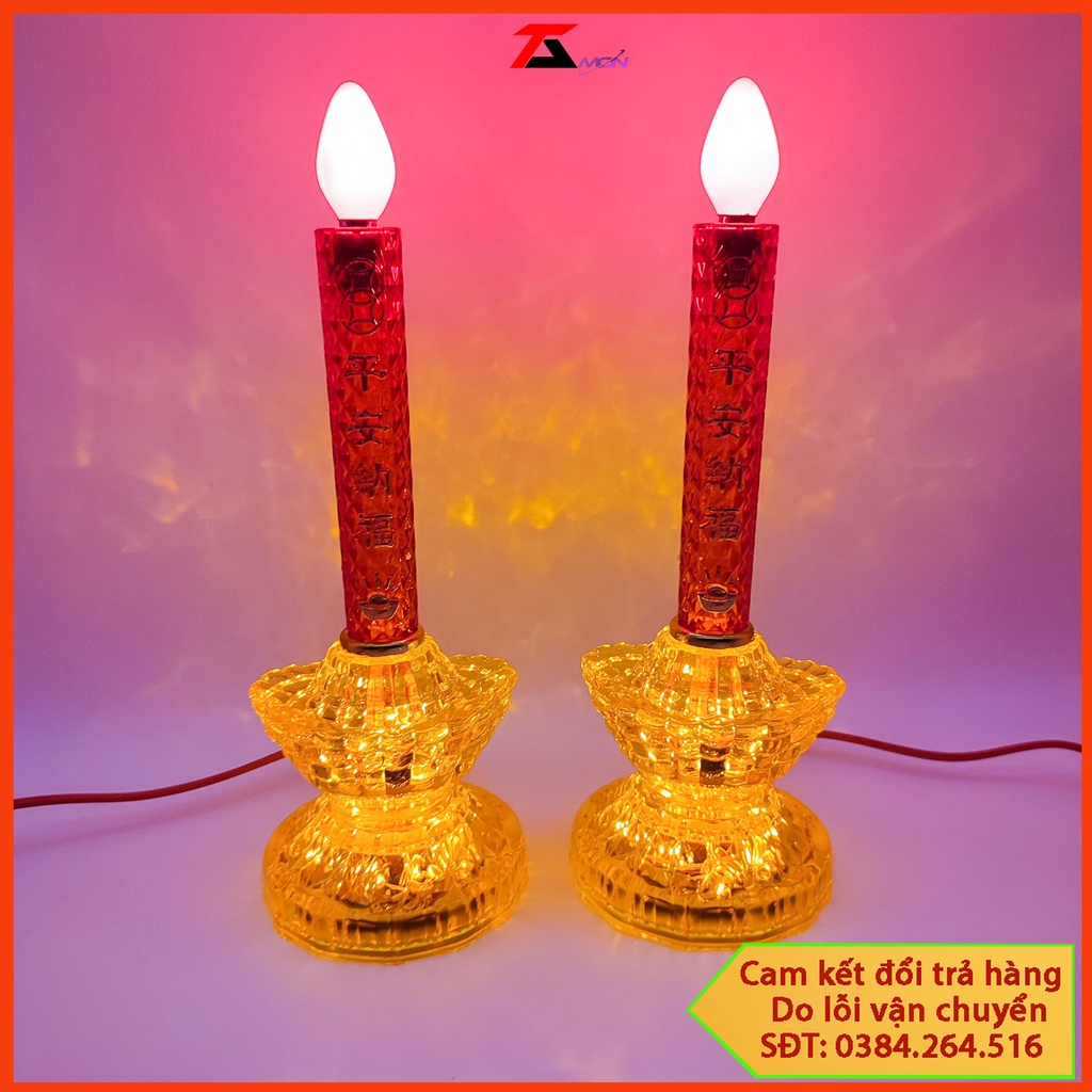 Giá 1 cặp Đèn thờ nến thỏi vàng, Trưng bàn thờ gia tiên, thờ phật, Đèn thờ để cúng để chung cư