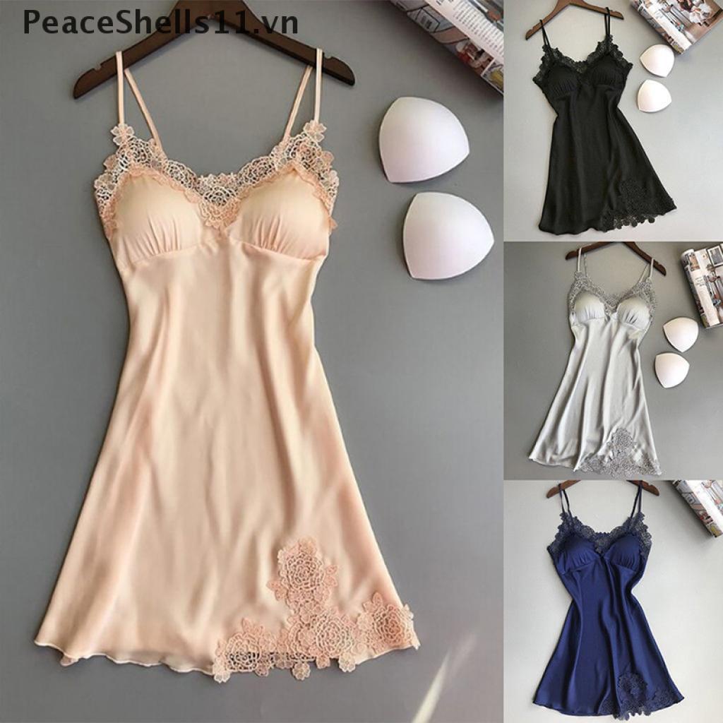 [PeaceShells11] Đầm Ngủ Lụa Phối Ren Gợi Cảm Cho Nữ