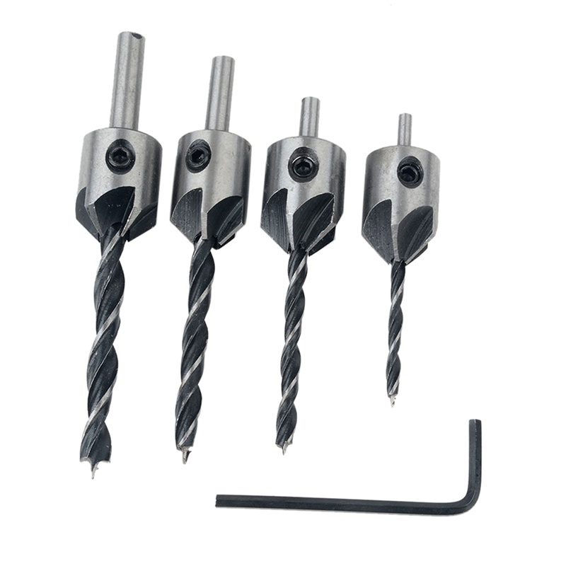 [IN*VN]4pcs HSS Countersink Wood Drill Steel Countersink Drill Set 5 Flute 3mm-6mm