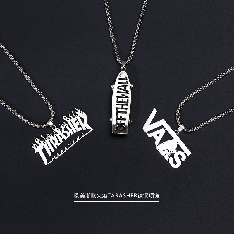 vòng cổ Thép Titan Mặt Hình Ngọn Lửa Phong Cách Hip Hop Cá Tính