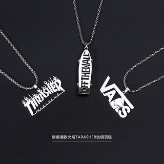 vòng cổ Thép Titan Mặt Hình Ngọn Lửa Phong Cách Hip Hop Cá Tính