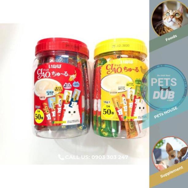 SÚP THƯỞNG CIAO CHURU CHO MÈO THÁI LAN HỘP 50 THANH (PETs dub)