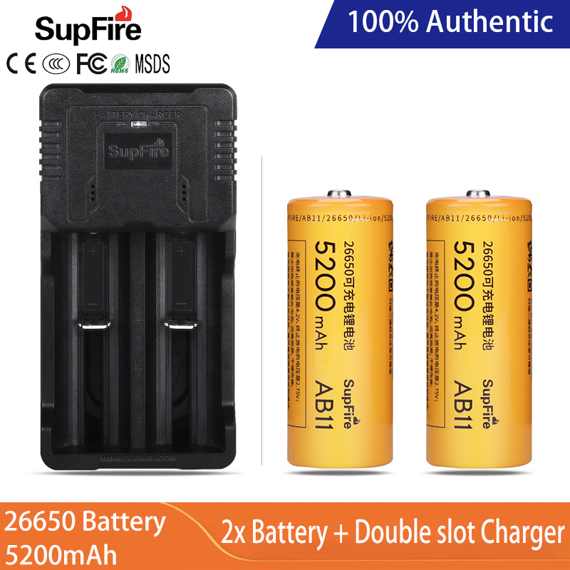 Supfire AC26 Đôi Khe Cắm Bộ Sạc Cao Capaci 2000MAh/5200MAh 7V/4.2V 18650/26550 Pin Mạnh Mẽ ánh Sáng Đèn Pin