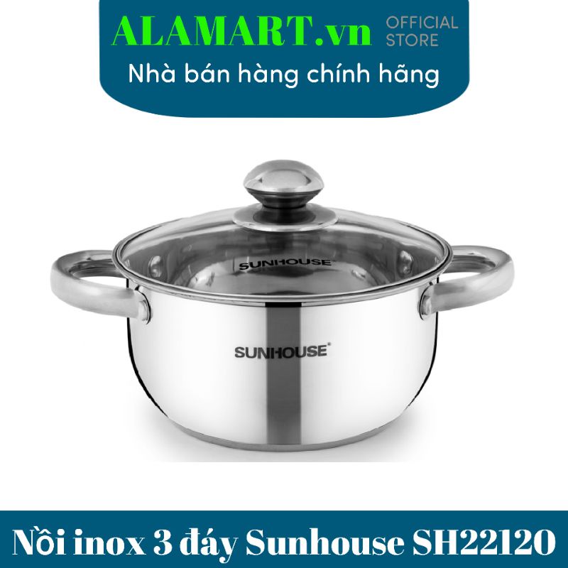 Nồi inox 3 đáy 20 cm Sunhouse SH22120 nồi inox nhỏ sữ dụng bếp từ