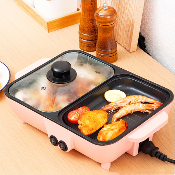 Nồi Lẩu Nướng Đa Năng BBQ 2 in 1, Vừa Lẩu Vừa Nướng, Mặt Đá Chống Dính Cao Cấp, BH 12 Tháng