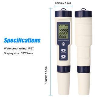 5 in 1 Professional Multi-parameter Combo Testing Meter PH/EC/TDS/Salinity/Thermometer Digital Multi-Function Tester Water Quality Tester