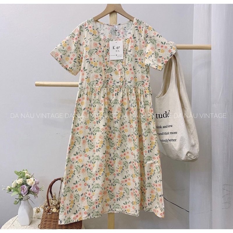 Đầm Babydoll nữ hoa nhí tay ngắn phong cách ulzzang nhẹ nhàng – Da Nâu Vintage