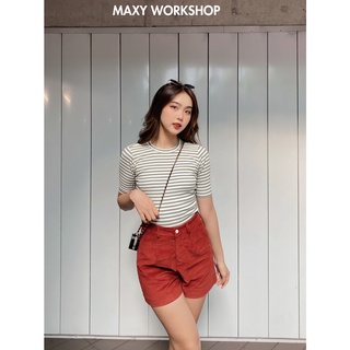 Áo thun tay lỡ ôm dáng Knitted Basic Tee Green Stripped Maxy Workshop