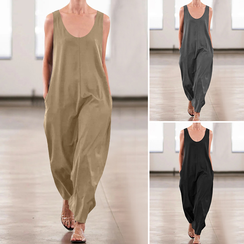 Áo Liền Quần Celmia Hai Dây Bằng Cotton Cò Túi Ống Rộng Thời Trang Mùa Hè Cho Nữ | BigBuy360 - bigbuy360.vn