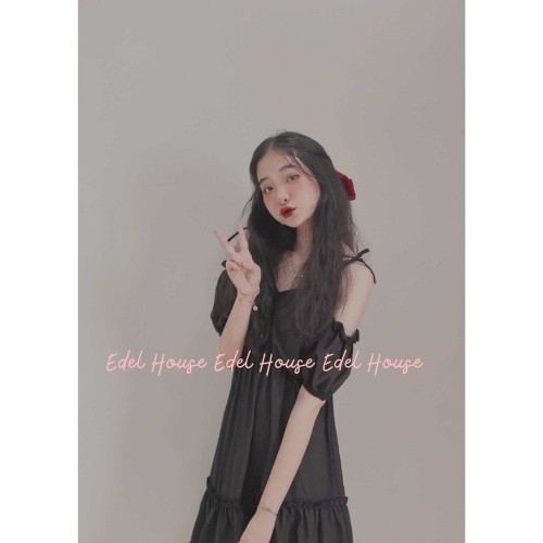 Váy đen dây ngực trễ vai buộc cổ Edel Có Ảnh Thật + Đánh Giá E122 | BigBuy360 - bigbuy360.vn