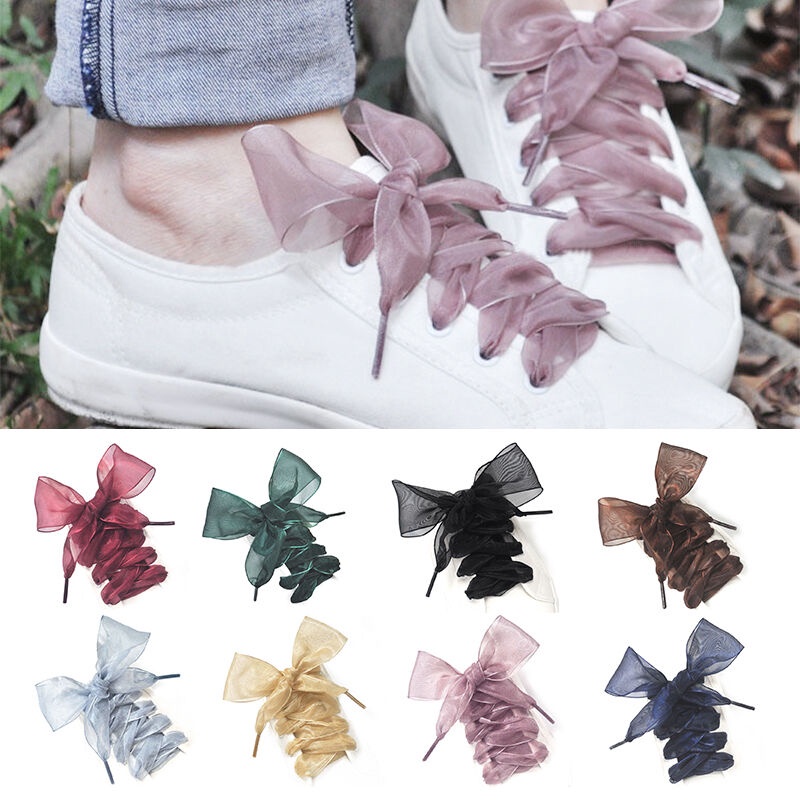 1 Cặp Dây Ruy Băng Vải Lụa Satin Màu Kẹo Dễ Thương Trang Trí Giày Thể Thao