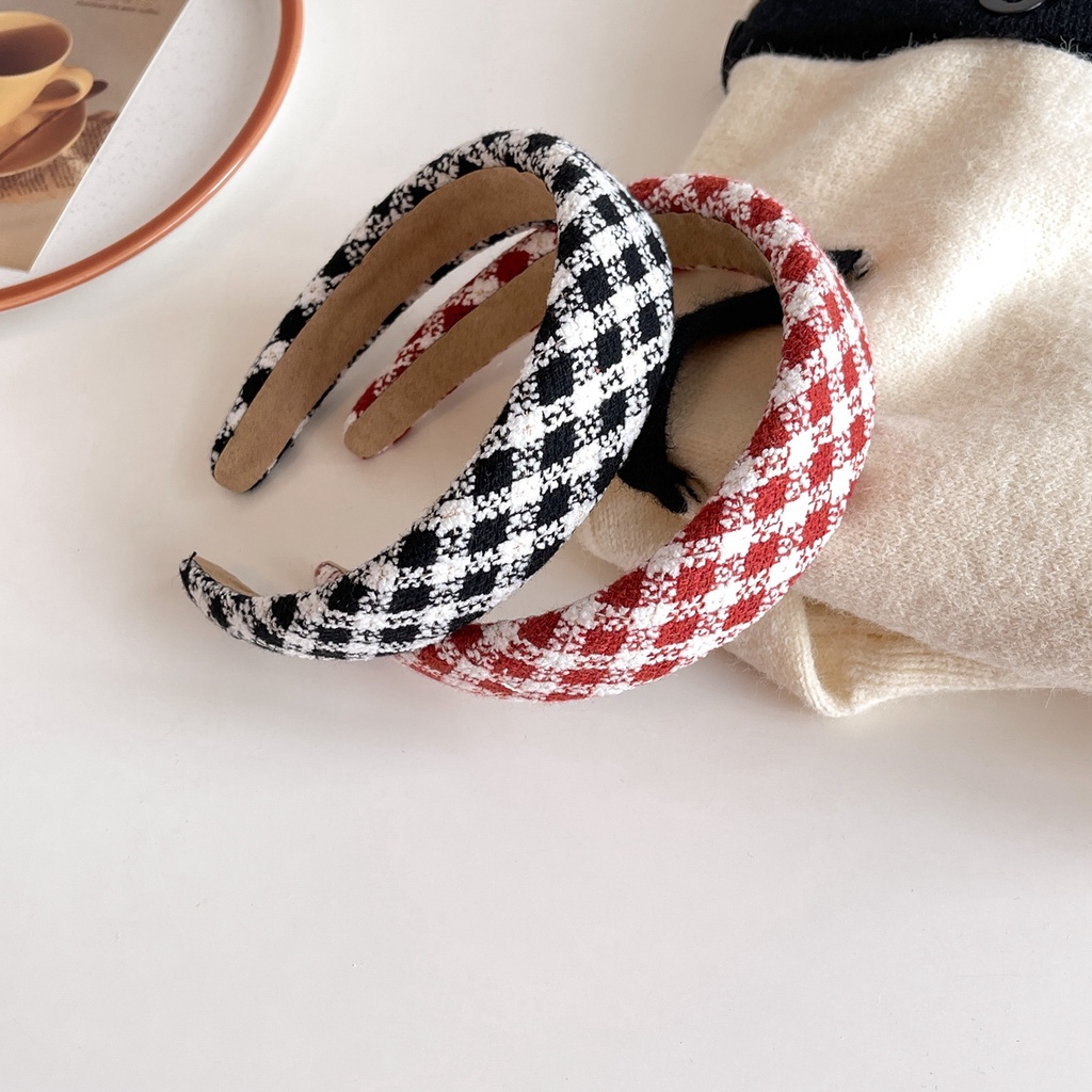 Băng đô cài tóc họa tiết kẻ ô đơn giản đa năng cho nữ