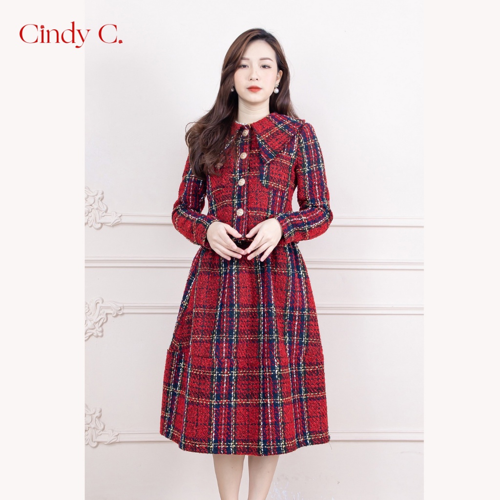 Set Áo Kèm Chân Váy Browny CINDY C Chất Liệu Dạ Tweed Kẻ Caro Thanh Lịch Nữ Tính 922 / 923 Martian