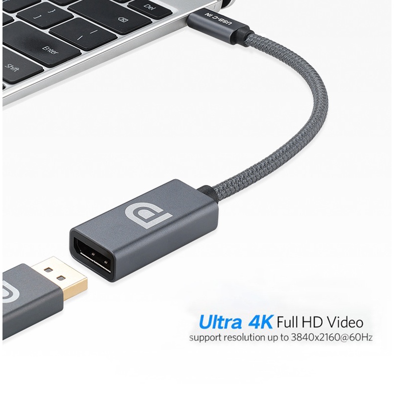 [Mã ELHACE giảm 4% đơn 300K] Cáp chuyển đổi Type C sang Displayport (DP) 4K Ultra HD