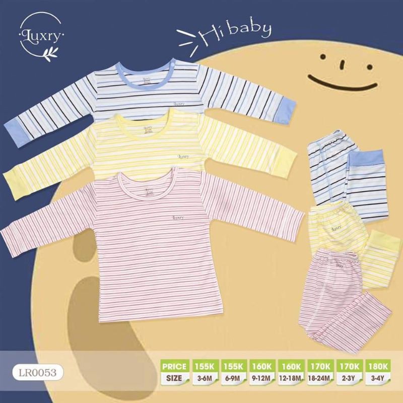 Luxry- Bộ dài cài vai kẻ sọc vải sợi tre cao cấp cho bé