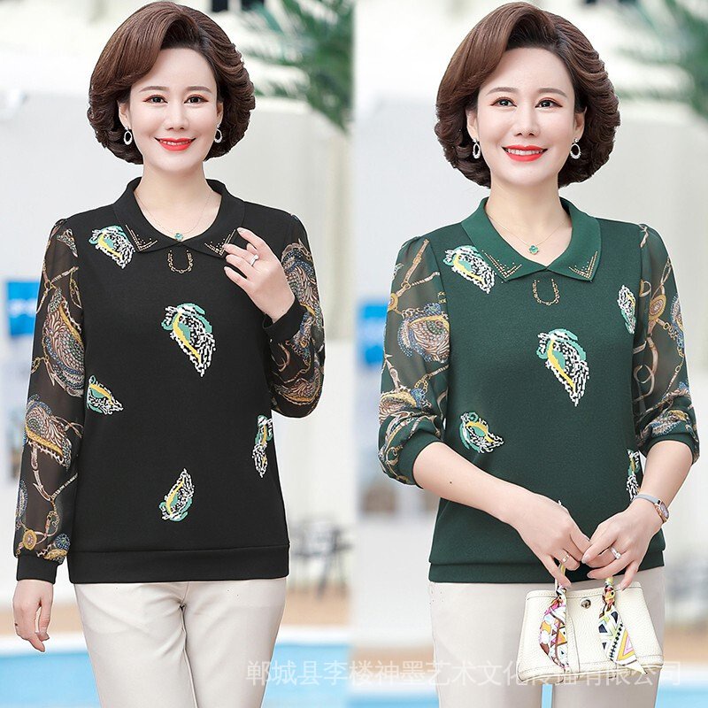 Áo Thun Dài Tay Phong Cách Phương Tây Thời Trang Xuân Thu Cho Nữ Trung Niên 40-50 Tuổi