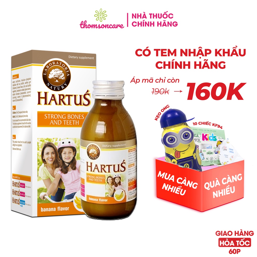Canxi cho bé Hartus, thêm D3 và Vitamin K2, siro Hatus cho trẻ 4, 6 tháng 1 tuổi tăng chiều cao, Can xi nước d3k2