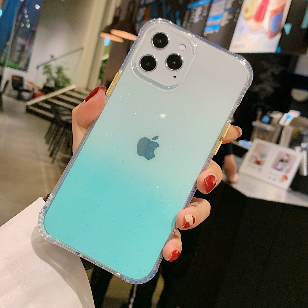 Ốp điện thoại trong suốt chống sốc màu gradient lấp lánh cho iphone 12 11 pro max x xr xs max 7 8 plus se 2020 12 mini