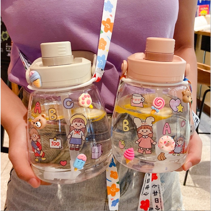 Bình nước 1300ml chịu nhiệt (kèm sticker và charm trang trí) siêu xinh BAG U BINHNUOC137