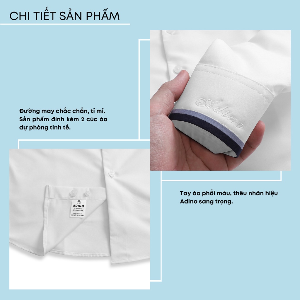 Áo sơ mi nam hàn quốc phối màu cổ áo tay áo ADINO màu trắng kem vải nến lụa sợi sồi dáng slimfit công sở trẻ trung SM09