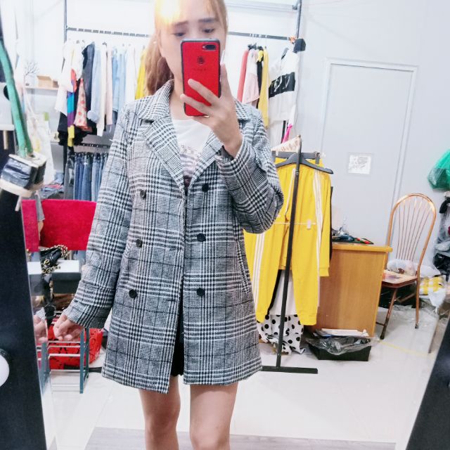 Áo dạ kẻ cổ vest