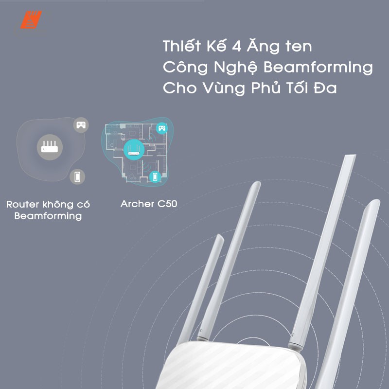 Bộ phát WiFi Wireless TP-Link C50 | 4 ăng ten - Phát trực tuyến 4K - Hàng chính hãng