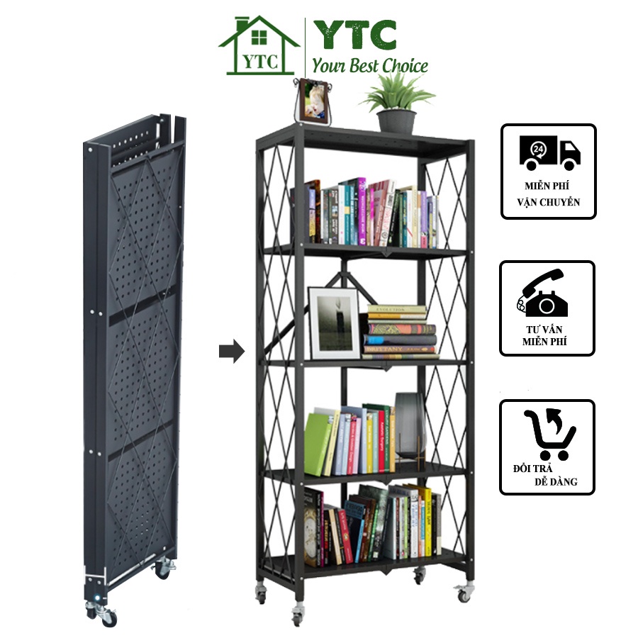 Kệ sắt YTC 4 5 tầng nhà bếp có bánh xe