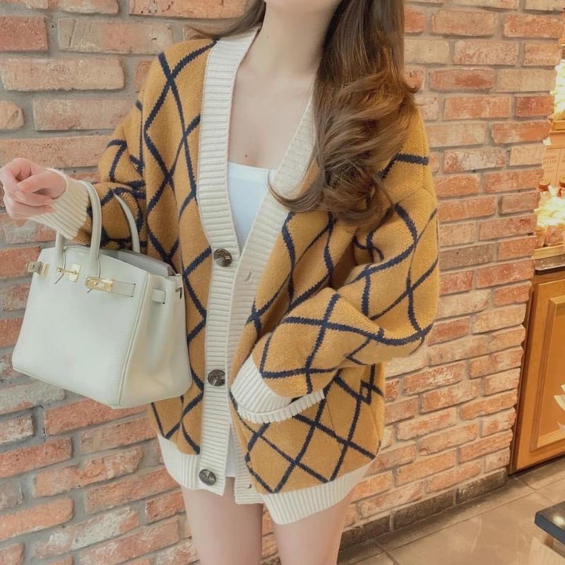 Áo Cadigan/khoác len trám khuy gài có túi tay dài hàng QC | BigBuy360 - bigbuy360.vn