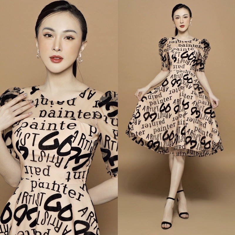 Đầm xoè in chữ tay lỡ | BigBuy360 - bigbuy360.vn