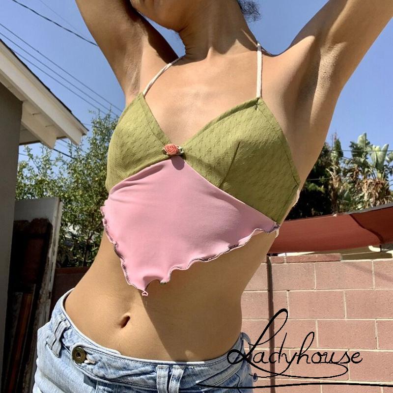 Áo cổ chữ V hở lưng màu sắc tương phản quyến rũ thời trang cho nữ