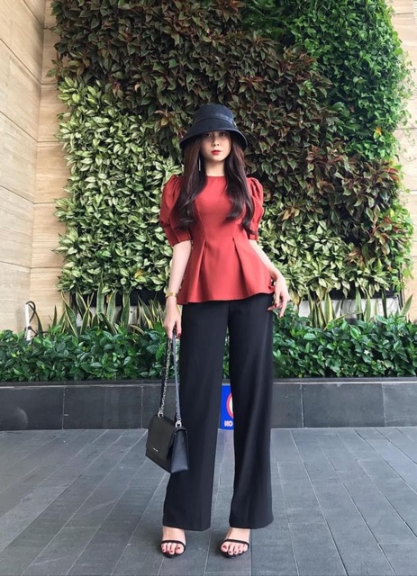 Áo công sở peplum tôn vòng eo tay phồng xếp