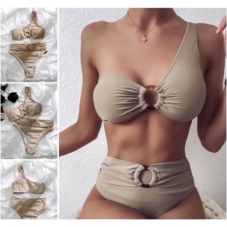 Bikini lệch vai màu xám nude siêu tây