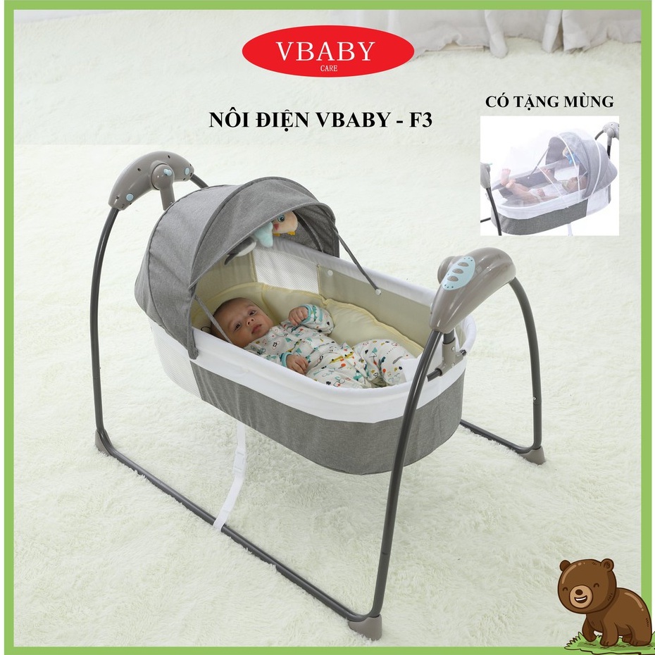 Nôi đưa điện tự động V-Baby F3 mẫu mới năm 2020