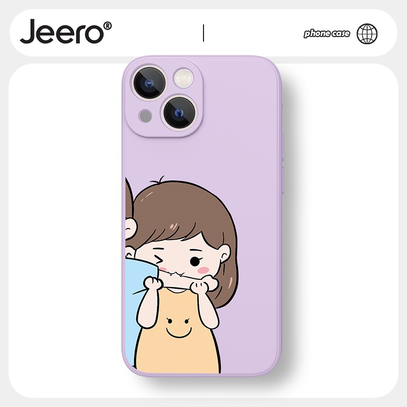 Ốp lưng JEERO hoạt hình cặp đôi dễ thương đẹp viền vuông ngộ nghĩnh mềm cho iPhone 13 12 11 Pro Max SE 2020 X XR XS 8 7 6 6S Plus kute HFF490