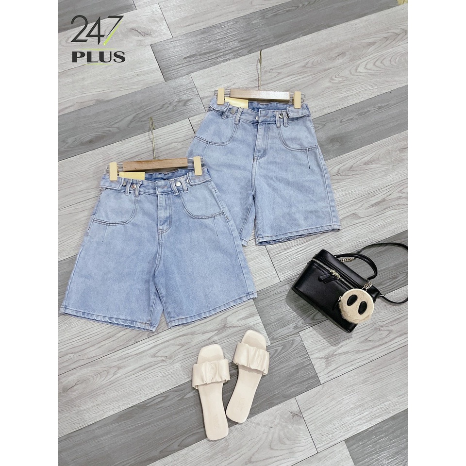 Quần short jean cạp cao có cúc điều chỉnh eo, quần đùi bò chất mềm mịn