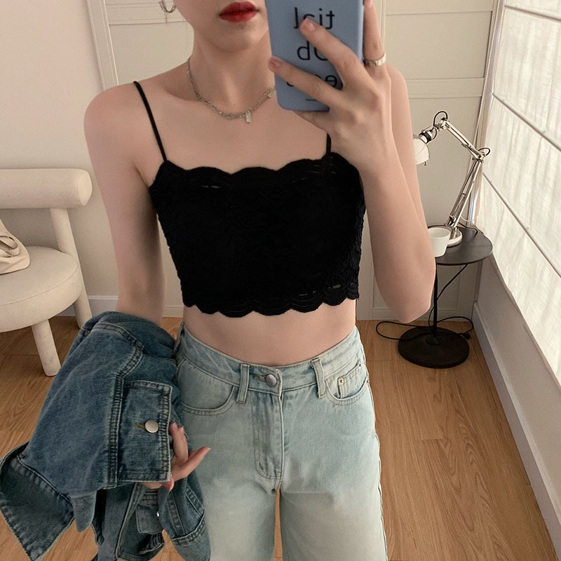 Áo kiểu croptop XIAOZHAINV hai dây phối ren 5 màu sắc tùy chọn quyến rũ cho nữ