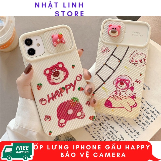Ốp lưng iphone Gấu Happy Bảo Vệ camera Thích hợp iphone 11,12 pro max,12,12 pro,11 pro max,11 pro,7 plus,7,xs max,8g,G